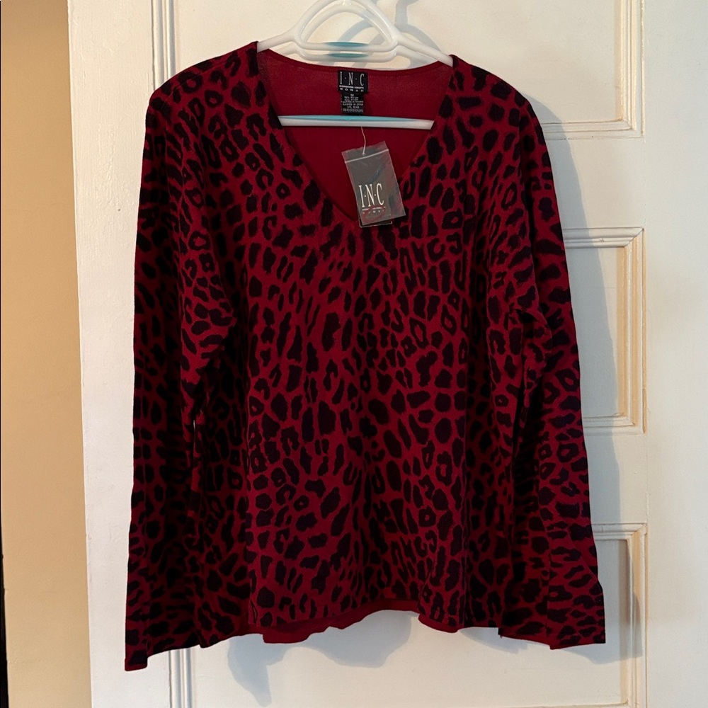 INC International Concepts Red and Black V-Neck Sweater